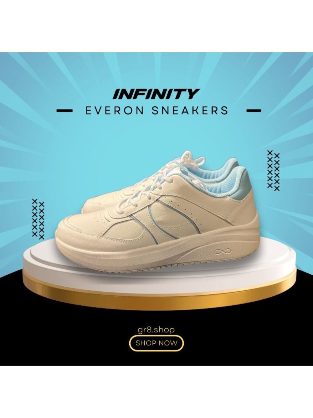 Infinity Everon Sneakers White/Sky Blue Womens Size 8 Breathable Odor-Reducing N
